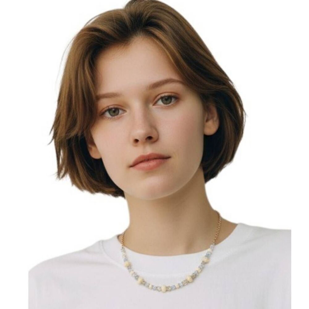 Necklace Sparkly White Clear Silverstone Crystal Gems Adjustable Chain